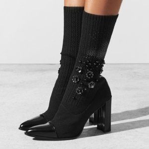 $795 Stuart Weitzman Sock Hop Embellished Boots